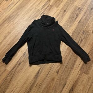 Polo Ralph Lauren Shawl Cowl Neck Sweater Medium 1/4 Button Black Charcoal Gray